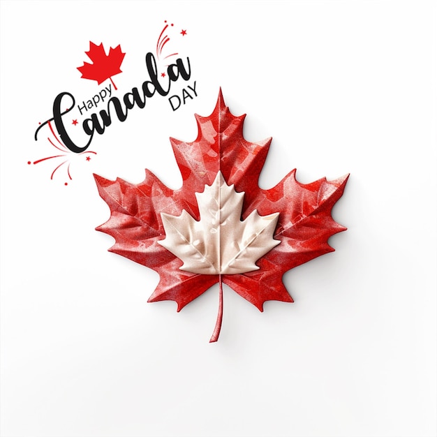 Uma folha de bordo vermelha com as palavras happy canada day.