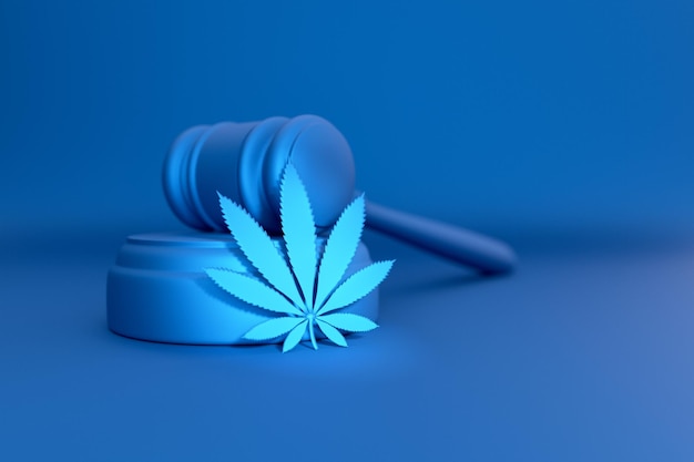 Uma folha de cannabis está ao lado do martelo do juiz