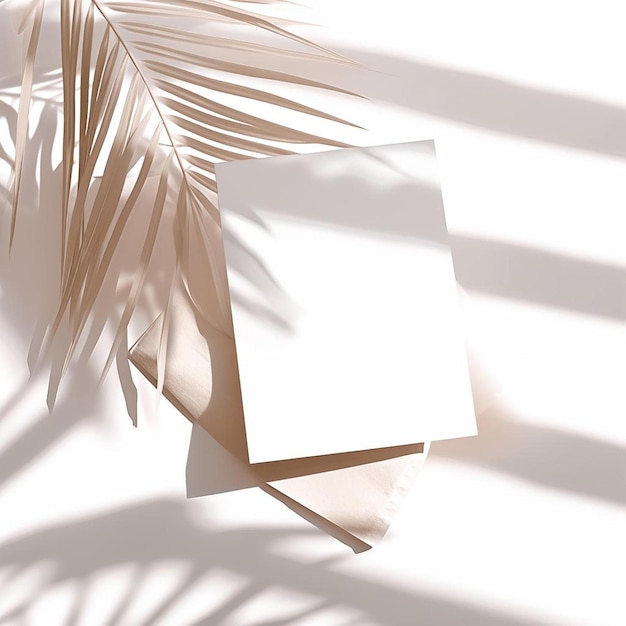 uma folha de palmeira lança uma sombra numa parede branca