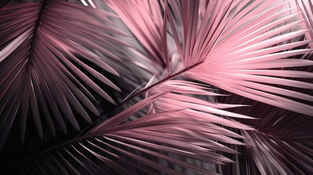 Uma folha de palmeira rosa vibrante de perto