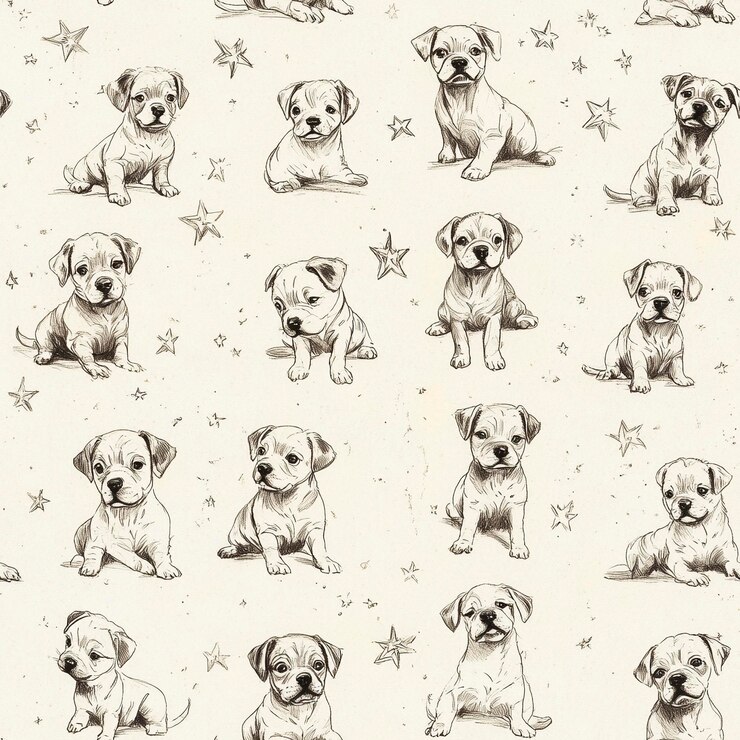 Foto uma folha de papel com desenhos de cães e estrelas