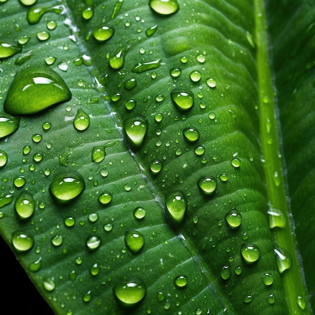 Uma folha verde com água cai sobre ela