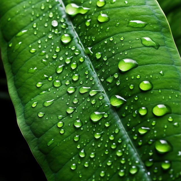 Uma folha verde com água cai sobre ela