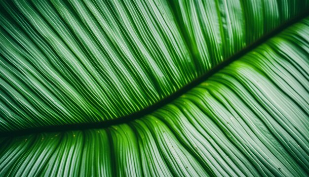 Uma folha verde com um close-up das veias