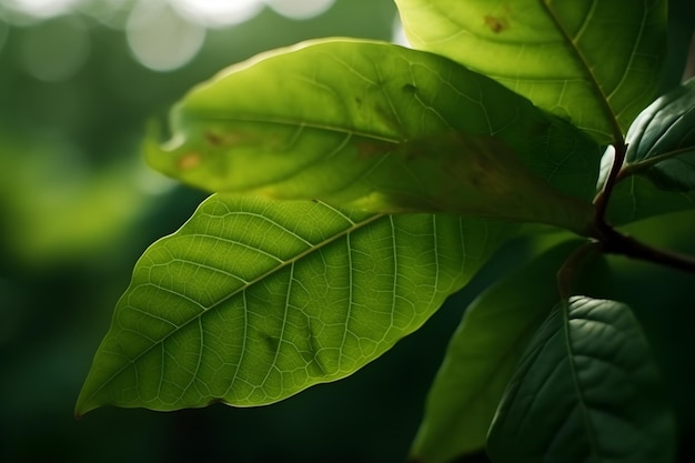 Uma folha verde com uma marca marrom