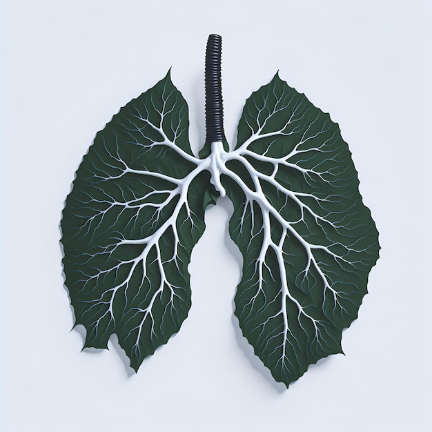 Uma folha verde de um pulmão humano