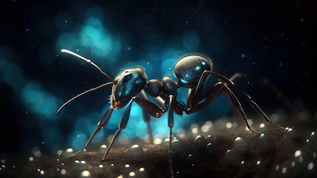 Uma formiga azul com um fundo azul