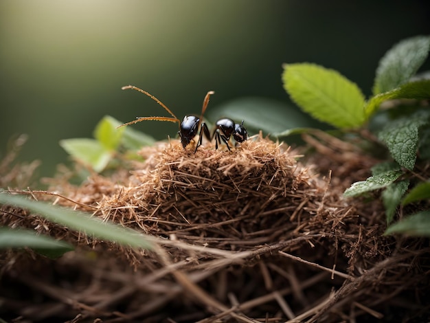 Uma formiga com o seu ninho