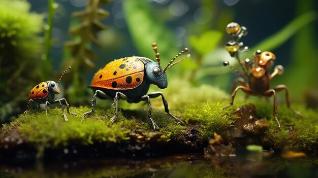 Foto uma formiga vermelha em um campo verde exuberante um encontro vívido com a natureza