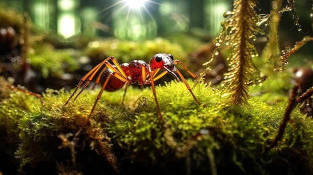 Uma foto aproximada de formigas na natureza gerada por IA