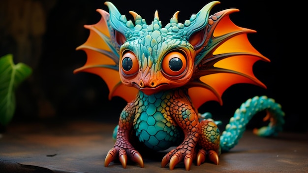 uma foto aproximada de um dragão fofo com fundo desfocado