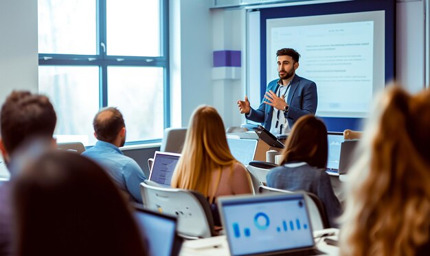 Uma foto cativante de uma oficina de marketing digital em ação