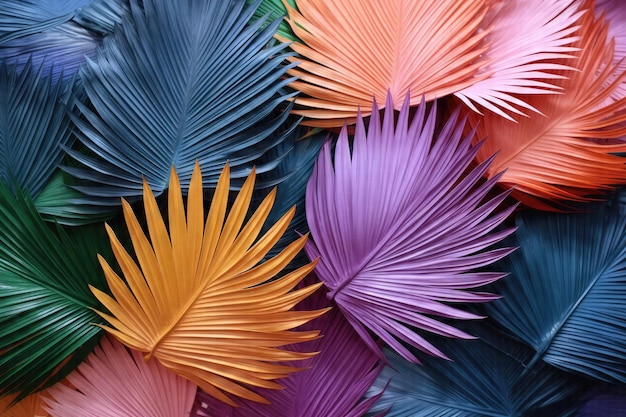 Uma foto cativante de uma variedade vibrante de folhas de palmeira coloridas em 3D