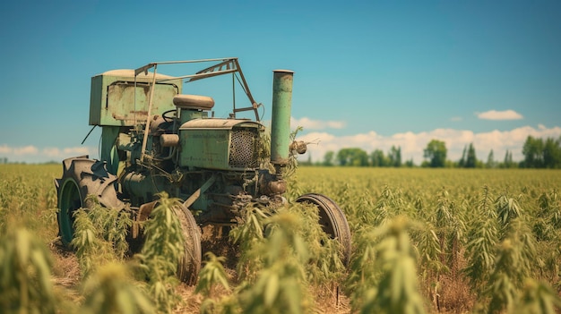 Uma foto com máquinas agrícolas usadas no cultivo de cânhamo