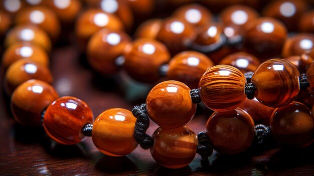 Foto uma foto com um close-up de um tradicional rosário islâmico de contas tasbih