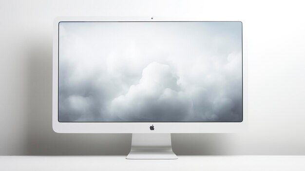 Uma foto com uma composição minimalista de um monitor Apple Thunderbolt em uma superfície limpa