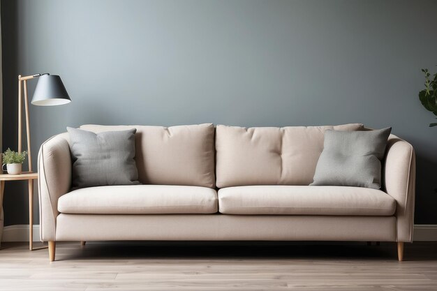 Foto uma foto convidativa com um sofá em uma sala de estar com amplo espaço para cópia