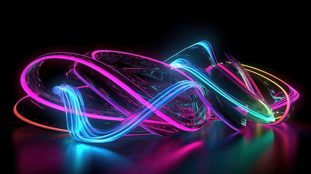 Uma foto criativa de linhas onduladas de neon em uma imagem gerada por IA de fundo escuro