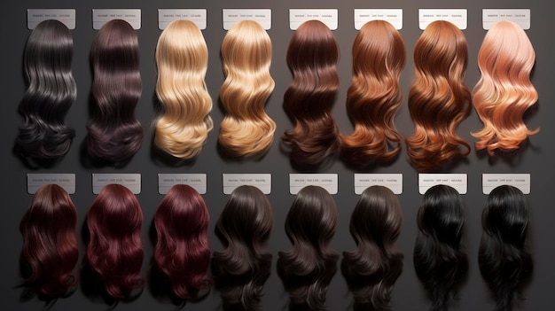 Uma foto da cartela de cores de cabelo de um salão de beleza