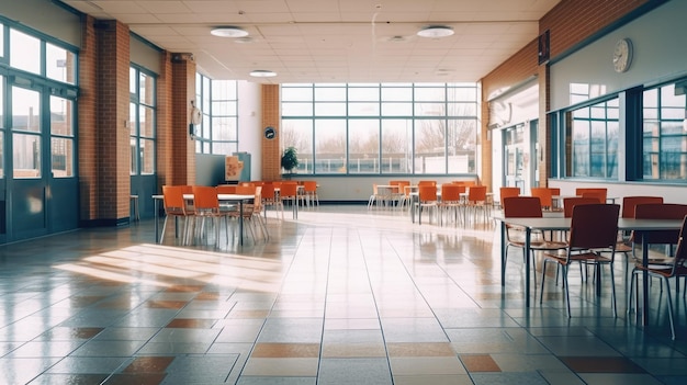 Uma foto da cena da cantina da escola