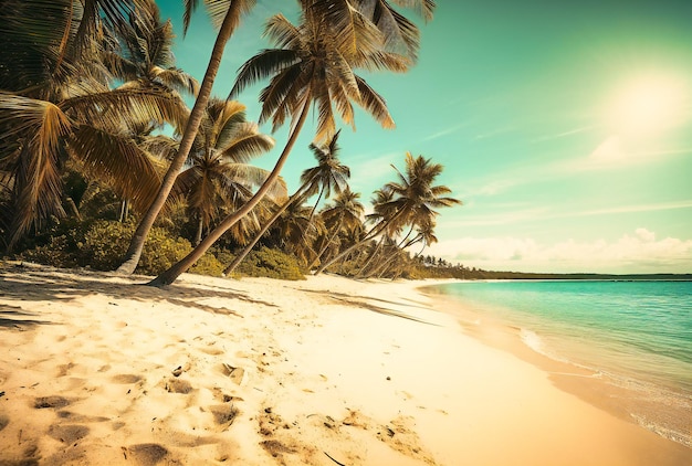 Uma foto da praia perto de palmeiras