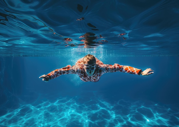 Uma foto de alto ângulo de um atleta mergulhando em uma piscina capturando a graça e a precisão de seu