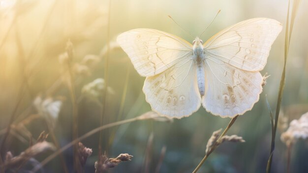 Uma foto de asas de borboleta com um fundo de prado nebuloso luz suave e difusa