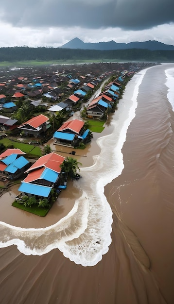 Foto uma foto de casas na praia com o oceano ao fundo