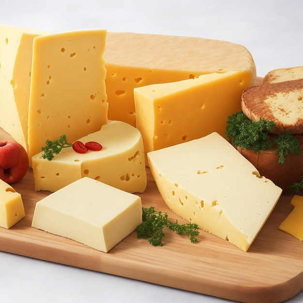 Uma foto de deliciosos pedaços de queijo
