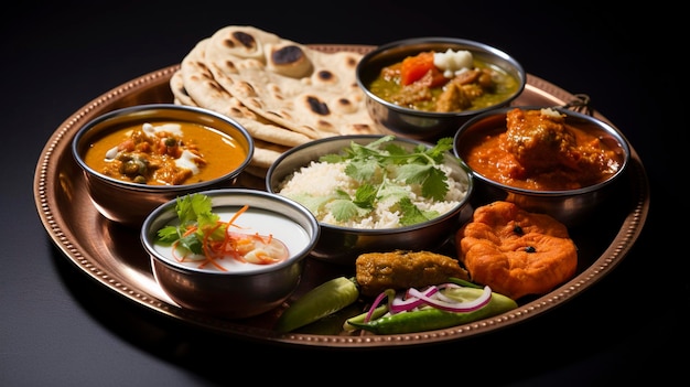 Uma foto de detalhes de alta qualidade North Indian Thali