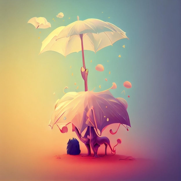 Uma foto de duas pessoas com guarda-chuvas que dizem "a palavra" nele.