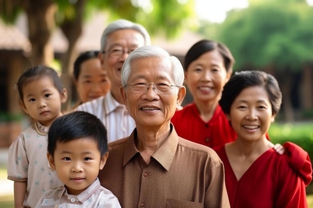 Foto uma foto de família com um menino e um menino na frente deles