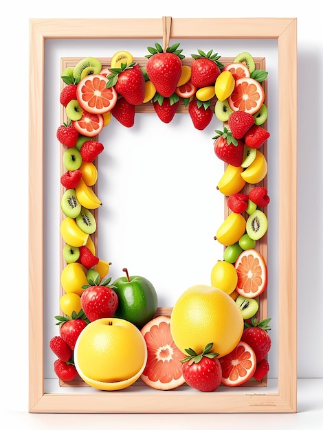 Uma foto de frutas em um quadro de círculo de fundo branco gerada pela IA