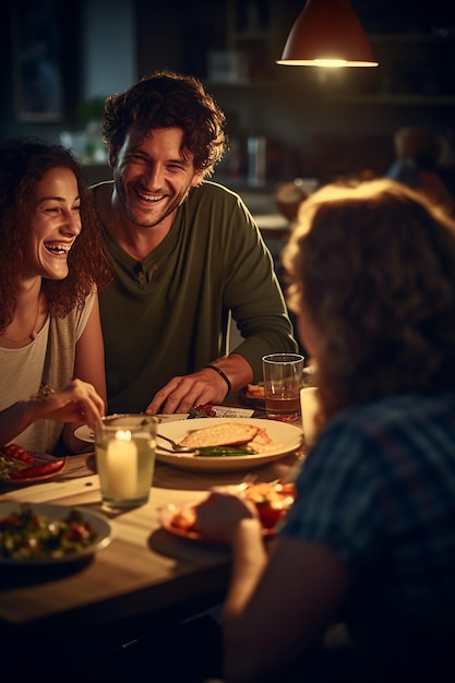 Foto uma foto de jantar em família características faciais claras relaxado e alegre lugar de estudo