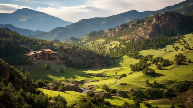 Uma foto de paisagem deslumbrante de um retiro de montanha remoto