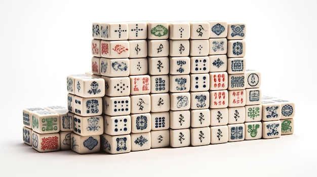 Uma foto de peças de Mahjong empilhadas