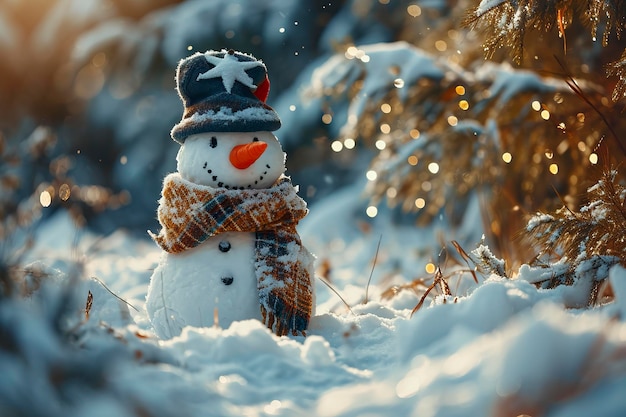 Uma foto de perto de um boneco de neve feliz