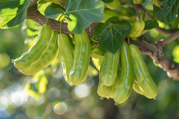 Foto uma foto de perto de uma árvore de cenoura com cenouras verdes frescas entre a natureza com um grande fundo verde desfocado para texto ou fundo de publicidade de produto ia geradora