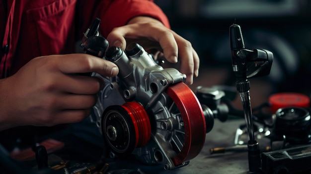 Uma foto de reparo e substituição de motor de partida de carro