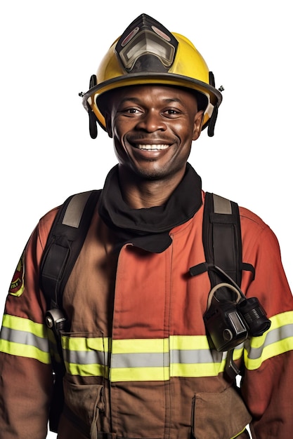 Uma foto de retrato de um bombeiro sorridente realista