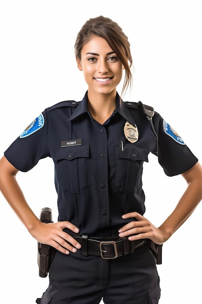 Uma foto de retrato de uma mulher sorridente realista Polícia