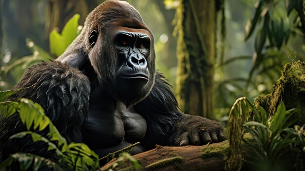 Foto uma foto de tirar o fôlego de um gorila em seu habitat natural, mostrando sua majestosa beleza e força