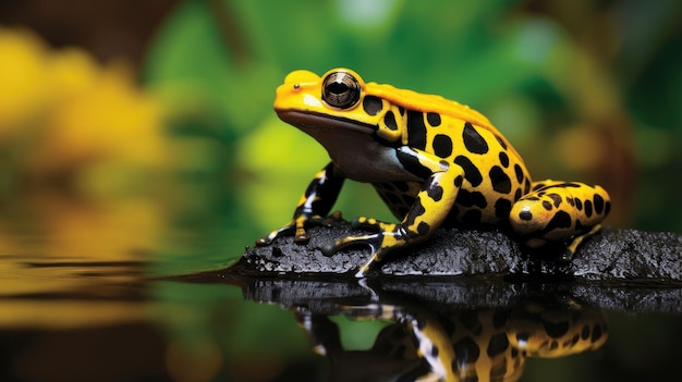 Uma foto de tirar o fôlego de um sapo de lagoa em seu habitat natural, mostrando sua majestosa beleza e força