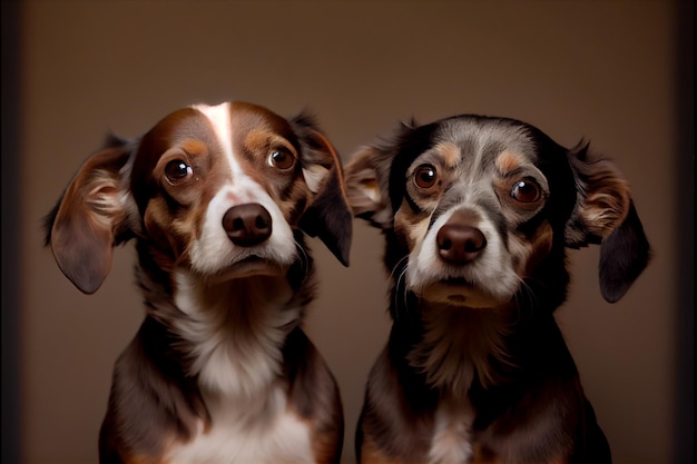 Uma foto de três cachorros com um deles olhando para a câmera