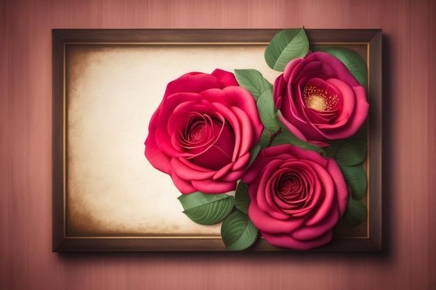 Uma foto de três rosas com a palavra rosas nela