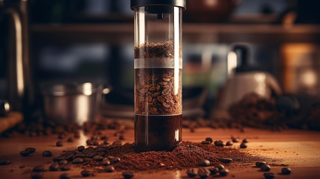 Uma foto de um AeroPress com café