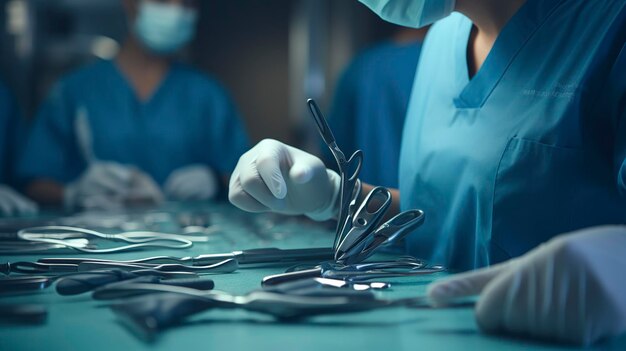 Uma foto de um assistente veterinário preparando instrumentos cirúrgicos