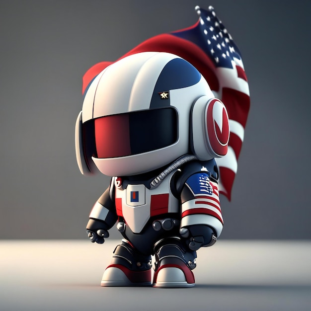 Uma foto de um astronauta com uma bandeira americana no capacete.