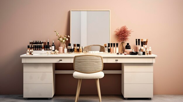 Foto uma foto de um balcão de maquiagem minimalista de salões de beleza