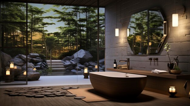 Uma foto de um banheiro estilo Zen voltado para o bem-estar